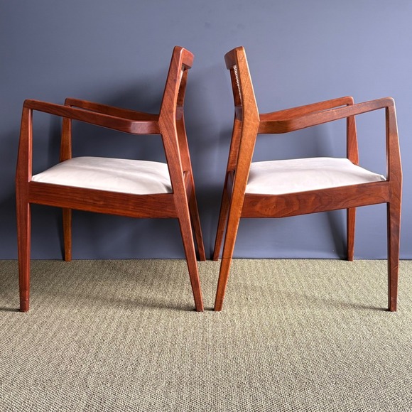 PAIR Jens Risom C140 Lounge Chairs | Original Mid Century Walnut MCM Playboy - Picture 5 of 16